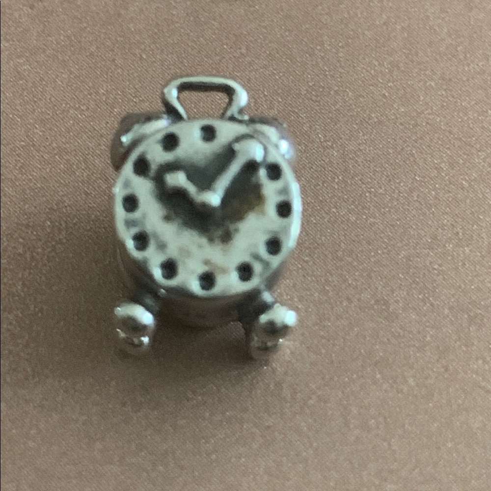RETIRED Genuine Pandora Silver Alarm Clock Charm - Picture 1 of 5